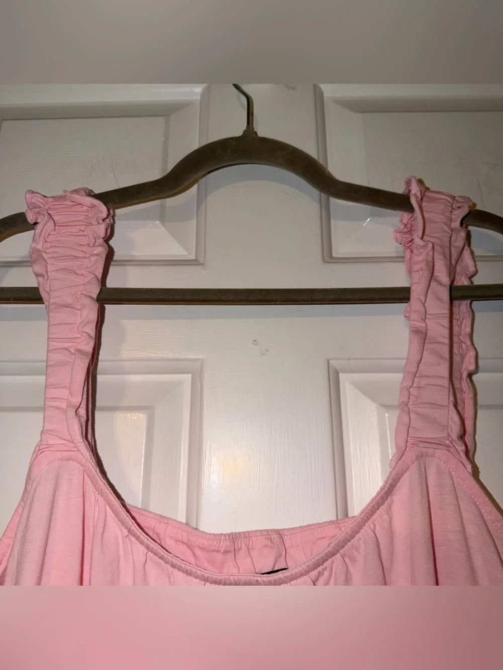 J. Crew Light Pink broken in jersey knit Ruffle mini dress L